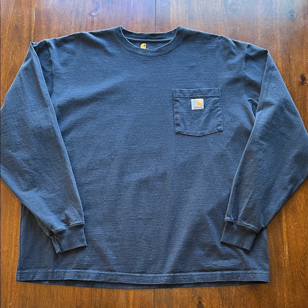 Carhartt Men's Navy Long-Sleeve Pocket T-Shirt Size L
